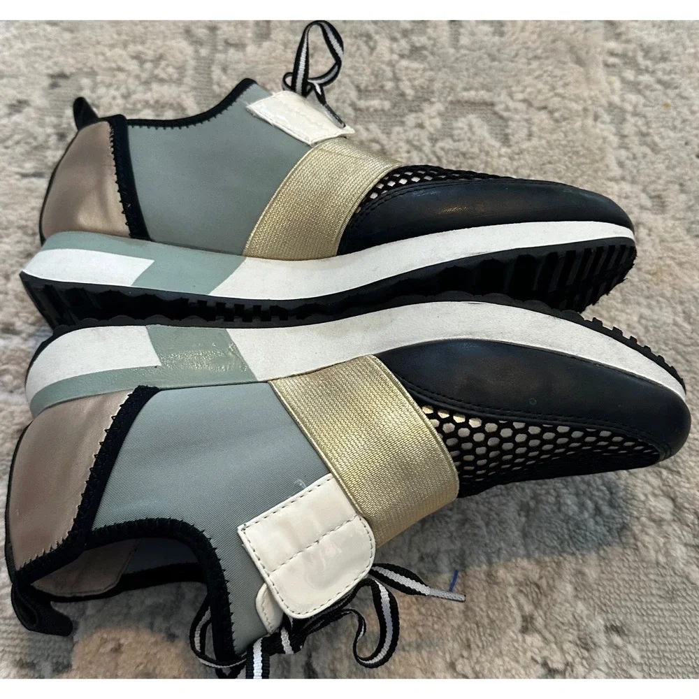 Steve Madden Cutout Mesh Sneakers Women's Size 6.5 Mint‎ Gold Black White